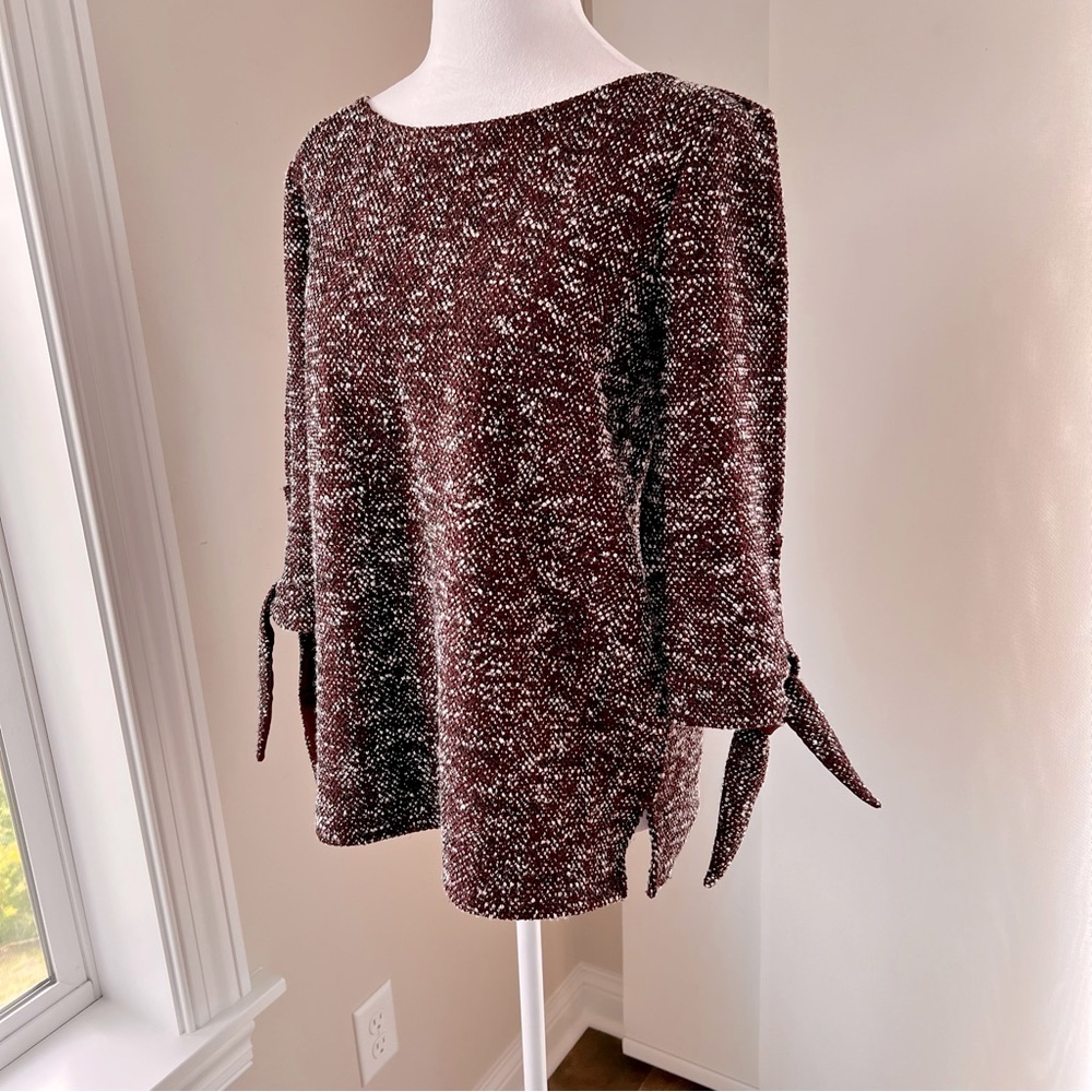 Ann Taylor heather wine /burgundy tie sleeves top size L